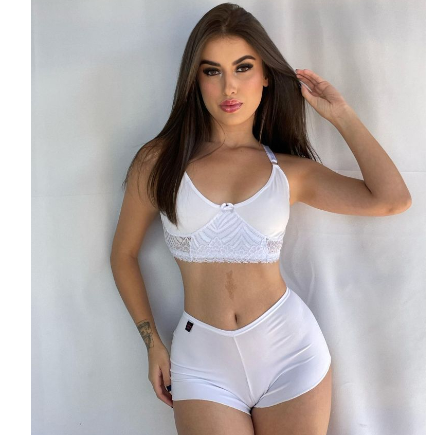 Conjunto Shortinho Conforto + Sutiã Sem Bojo Renda Poliamida em Oferta na Shopee