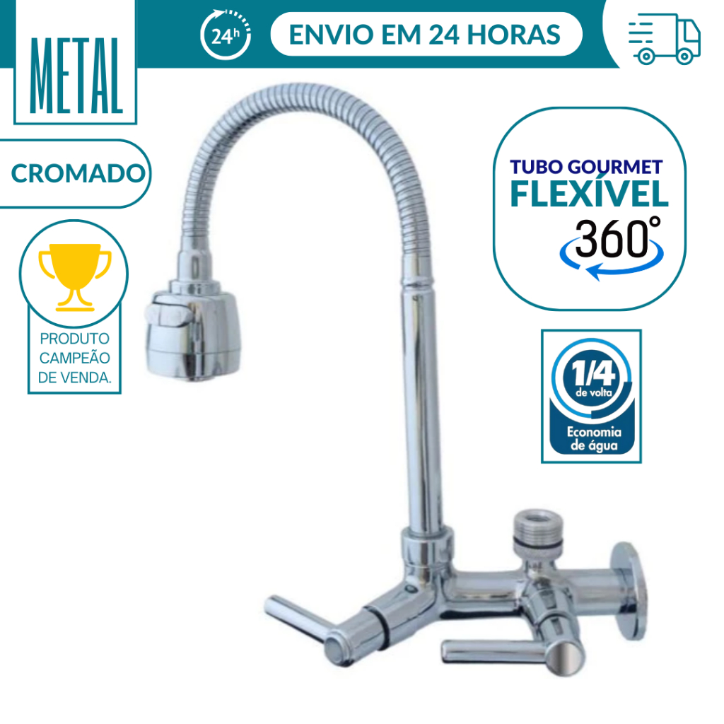 Torneira Gourmet Parede de metal para Filtro ou Máquina de Lavar 1/4"OU1/2" LAVA LOUÇA PROMOÇÃO