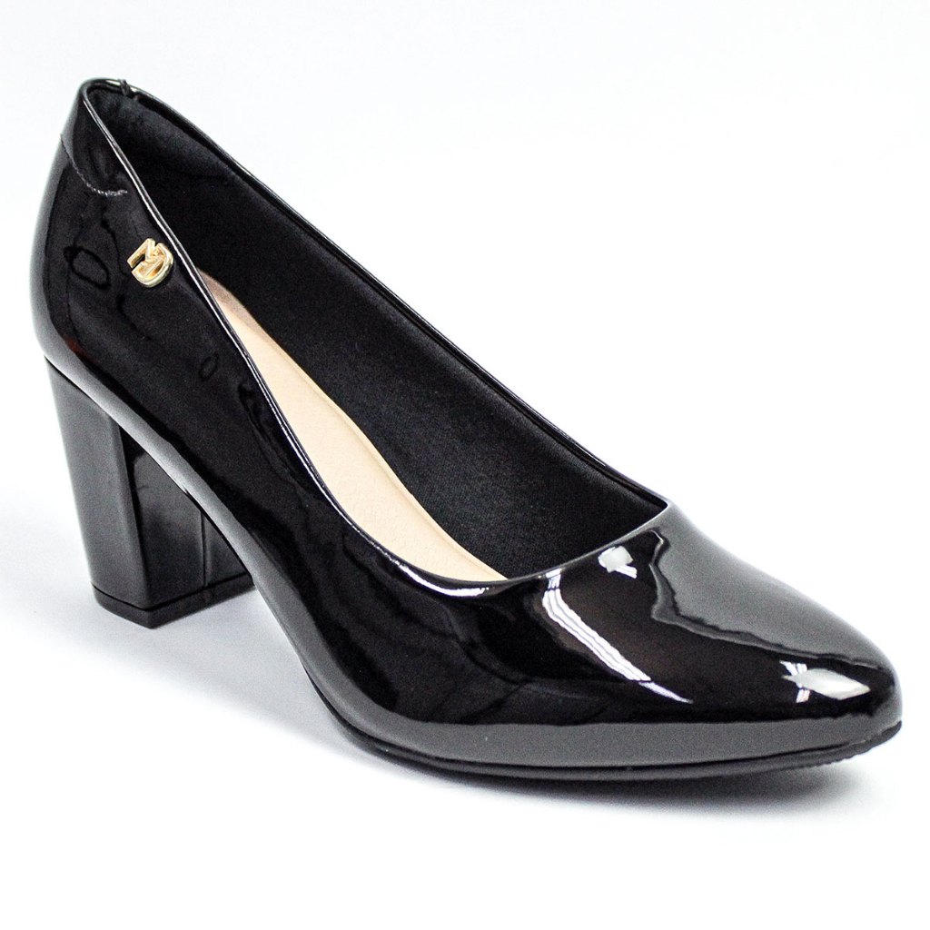 Sapato Modare Scarpin Social Feminino Salto Bloco 7377.105 Preto Verniz