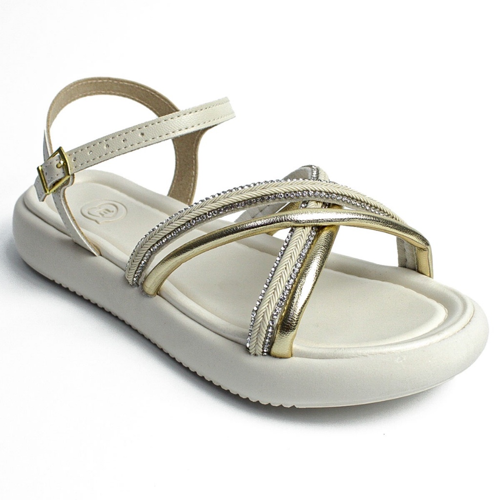 Sandália Molekinha Infantil Menina Strass Fivela 2359.102 Branco - Baby & Kids Fashion
