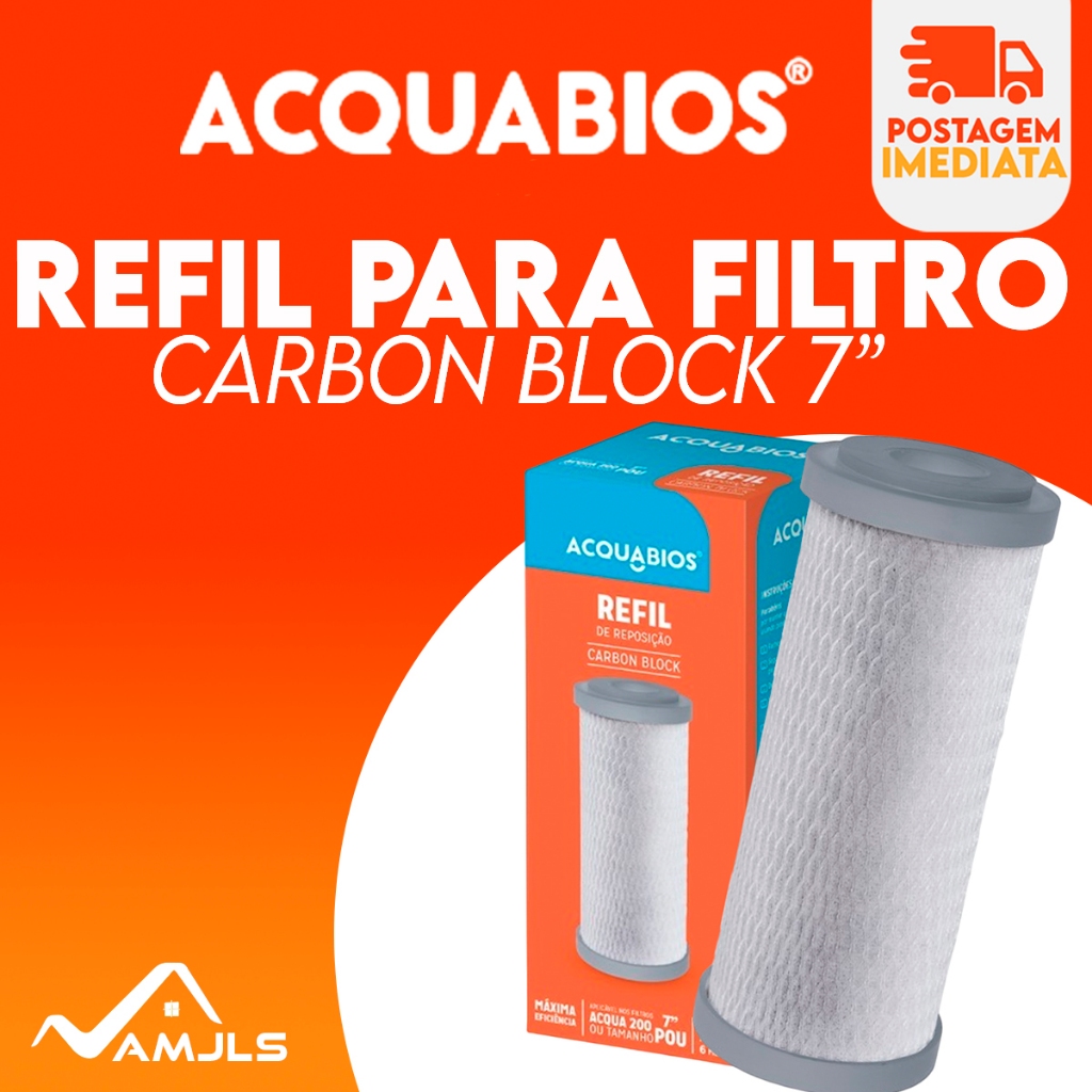 Refil Para Filtro Carbon Block 7" Acqua 200 Acqua Carvão Ativado POU Acquabios