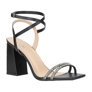 Sandália Feminina Lumiss Tiras Strass Brilho Salto Alto Bloco Grosso Confortável Preto em Oferta na Shopee