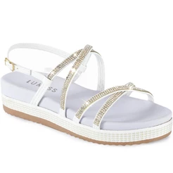 Sandália Papete Feminina Lumiss Flatform Confortável Tiras Strass Brilho Branco