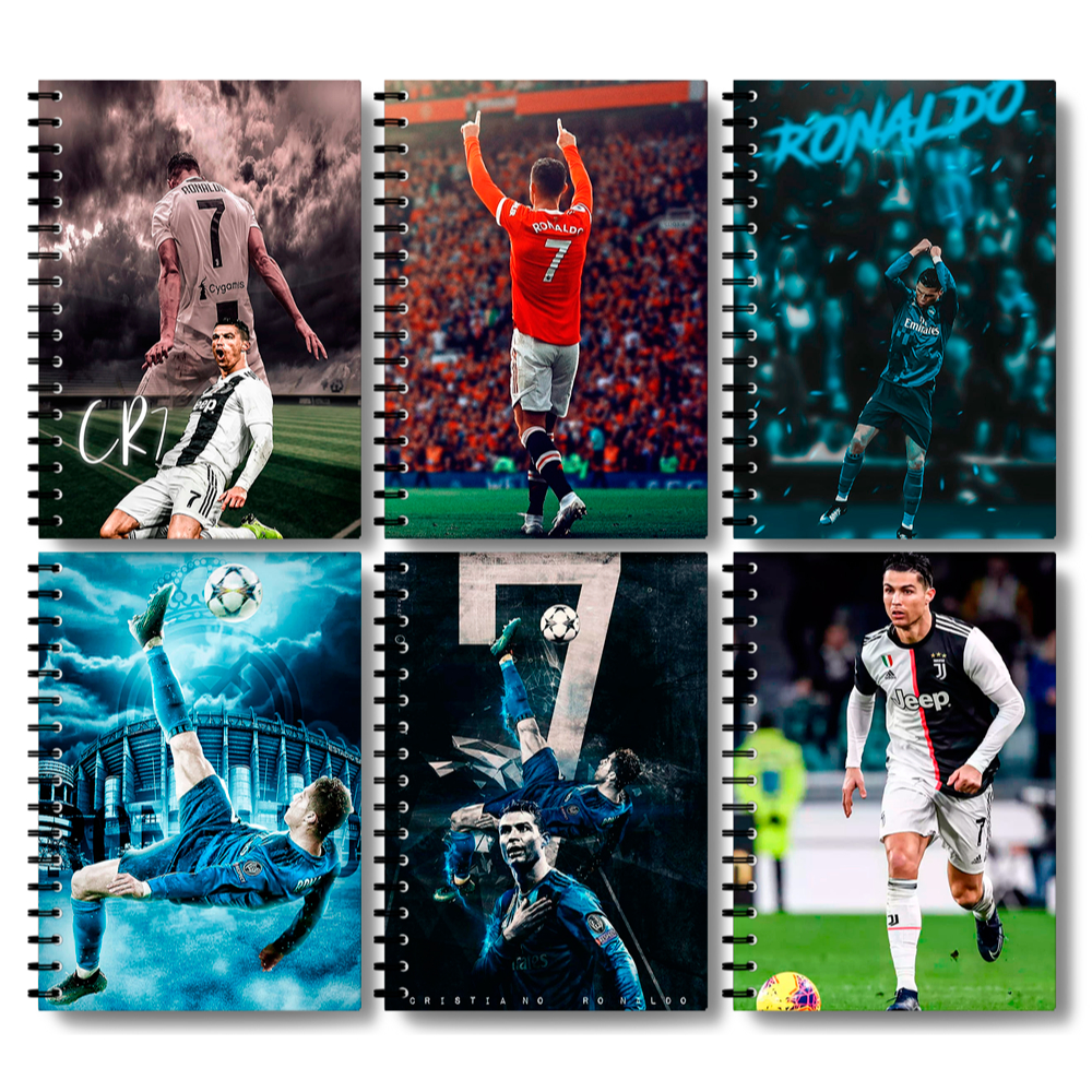 Adesivos Personalizado Capa para Caderno Cristiano Ronaldo [01-06] CR7 Futebol Craque Idolo