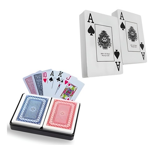 Kit Baralho 108 Cartas De Plastico Original Lavável azul e vermelho