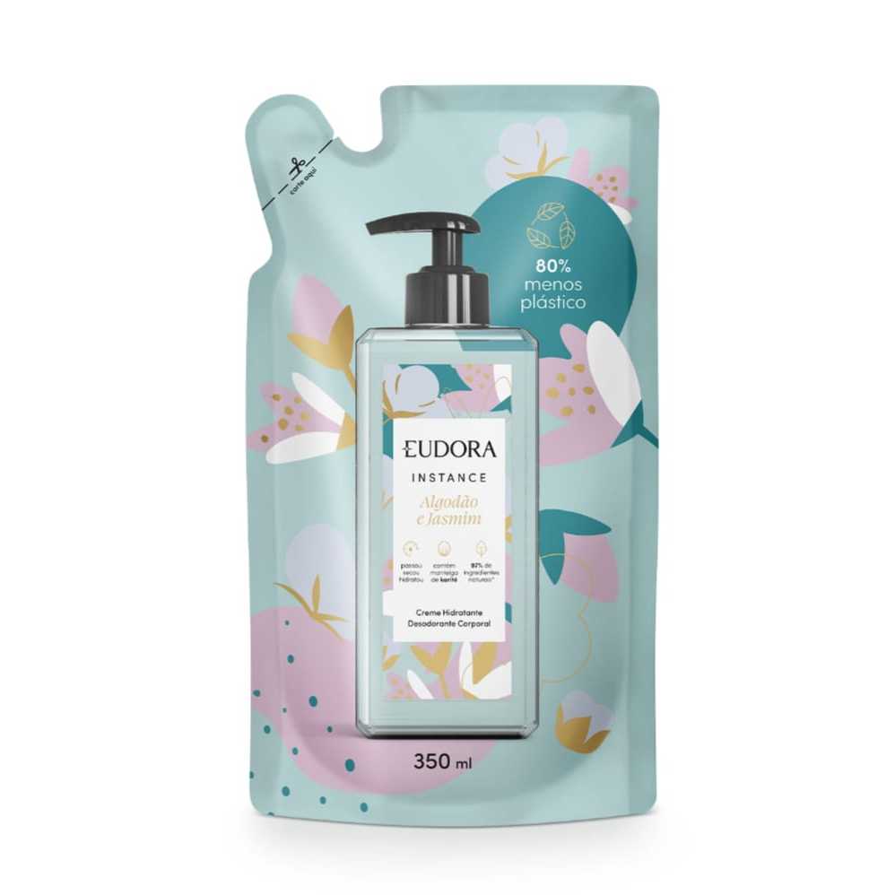 Refil Creme Hidratante Desodorante Corporal Eudora Instance Algodão e Jasmim 350ml