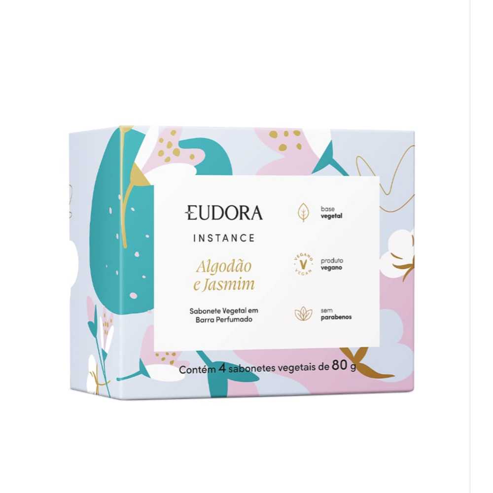 Sabonete Vegetal em Barra Perfumado Eudora Instance Algodão e Jasmim 4x80g