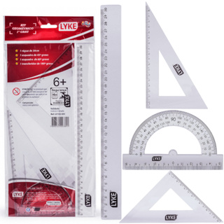 Kit Geométrico 4 Peças Régua Esquadro Transferidor Escolar em Oferta na Shopee