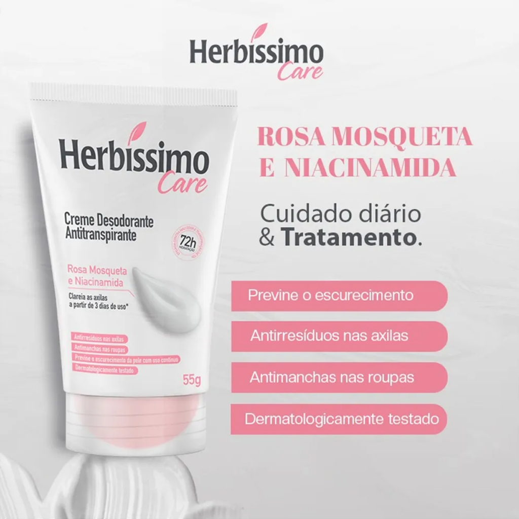 Creme Desodorante Antitranspirante Herbíssimo Care Rosa Mosqueta e Niacinamida 55g · foto 2