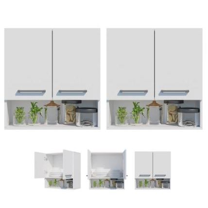 Kit 2 Armário Cozinha Aéreo 2 Portas 60cm Com Nicho Resistente AJL em Oferta na Shopee