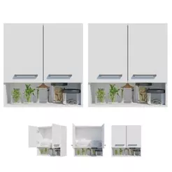 Kit 2 Armário Cozinha Aéreo 2 Portas 60cm Com Nicho Resistente AJL