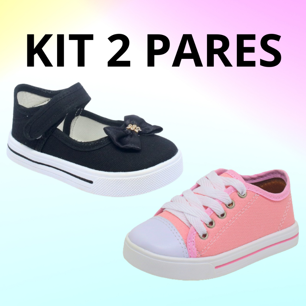 Kit 2 Pares Tênis Infantil Menina Boneca Bailarina Volta as Aulas Macio Confortável Elegante em Oferta na Shopee