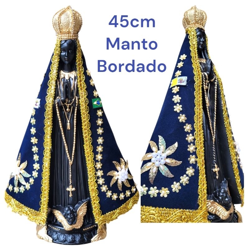 Imagem Nossa Senhora Aparecida grande 45cm manto bordado luxo