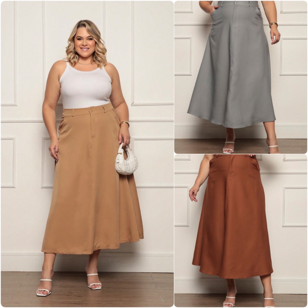 saia alfaiataria feminina evangelica cintura alta plus em Oferta na Shopee