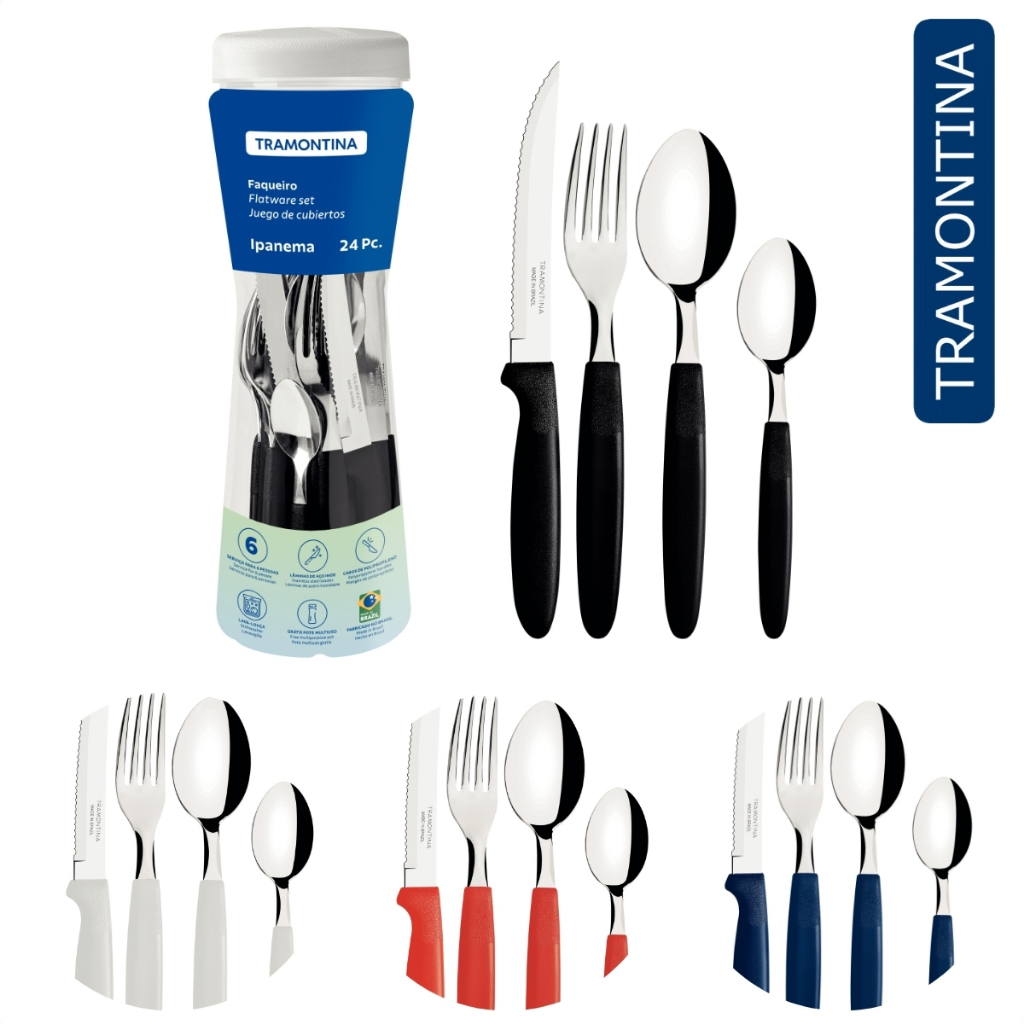 Conjunto Jogo de Facas Faqueiro 24 Peças Ipanema Talheres Tramontina em Oferta na Shopee