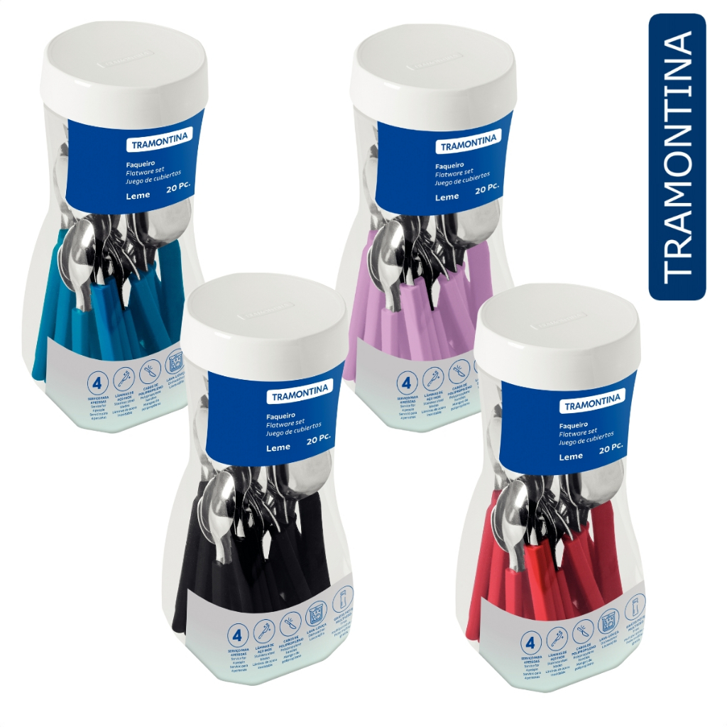 Jogo Conjunto de Facas Faqueiro Leme com 20 Peças Várias Cores Talheres Tramontina em Oferta na Shopee