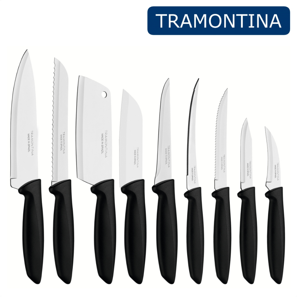 Jogo Conjunto com 9 Facas Plenus em Aço Inox Faqueiro Preto Talher Tramontina