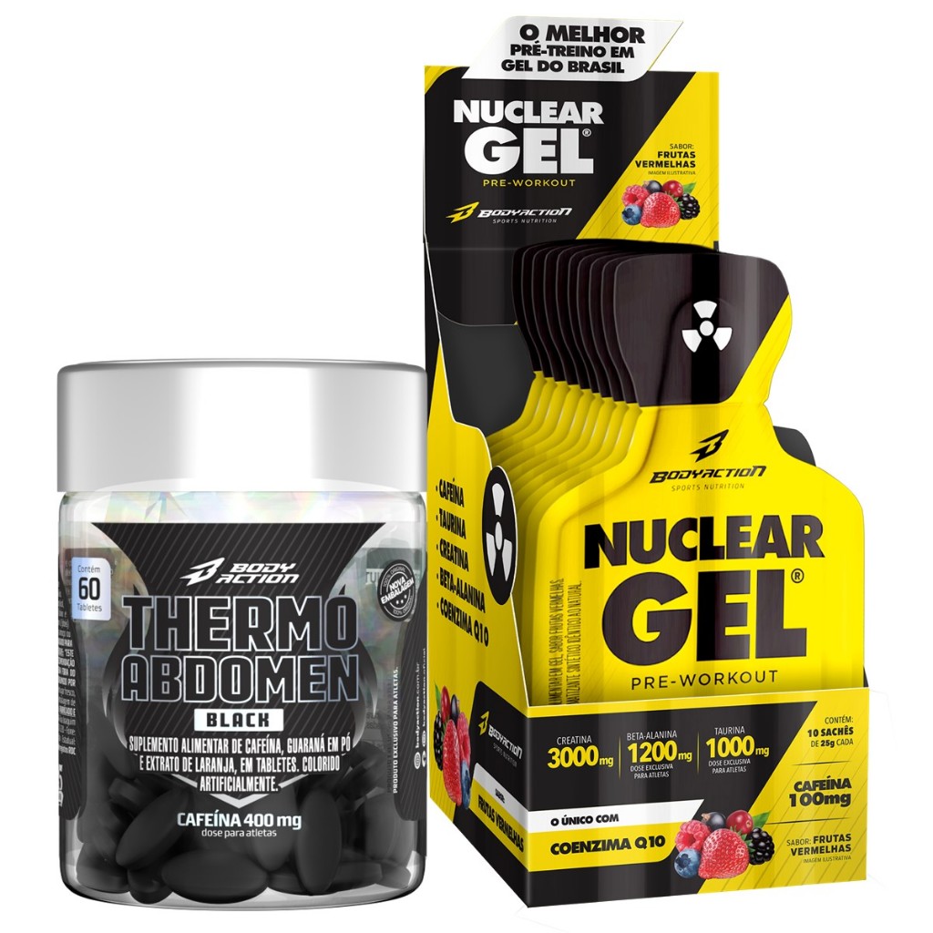 Pre Treino Nuclear Rush Gel Cx 10 Sachês + Thermo Abdomen Black Bodyaction em Oferta na Shopee