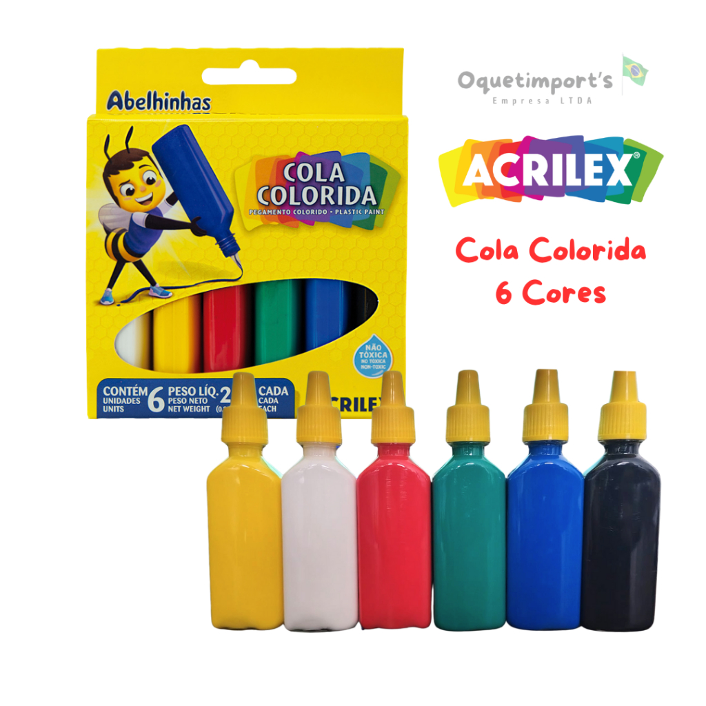 Cola Colorida Escolar 6 Cores 23g Acrilex Não Tóxica Artesanato e DIY em Oferta na Shopee