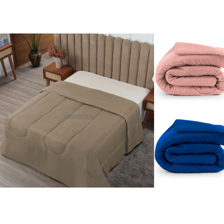 Edredom Queen Dupla Face Liso de Microfibra - Diversas Cores