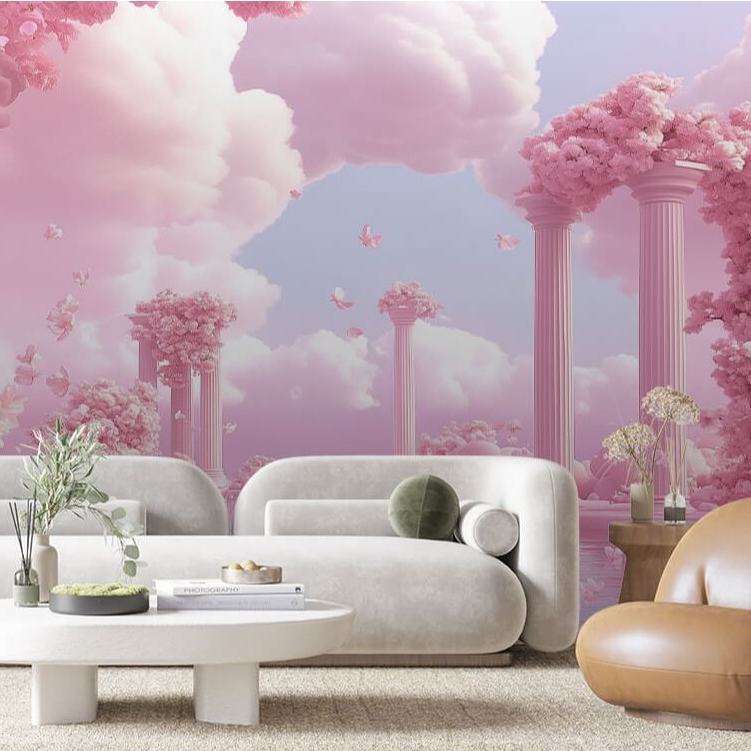 Papel de Parede Para Quarto Papel de Parede 3D Rosa Coluna Flores Adesivo Lavavel Para Sala 3D