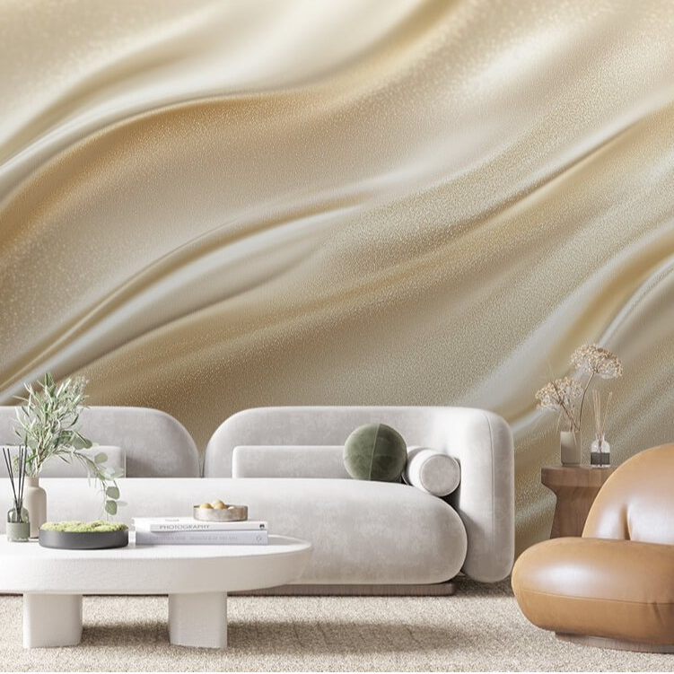 Papel de Parede 3D Papel de Parede Para Sala Ondas Brilho Dourado Adesivo Lavavel Escritorio
