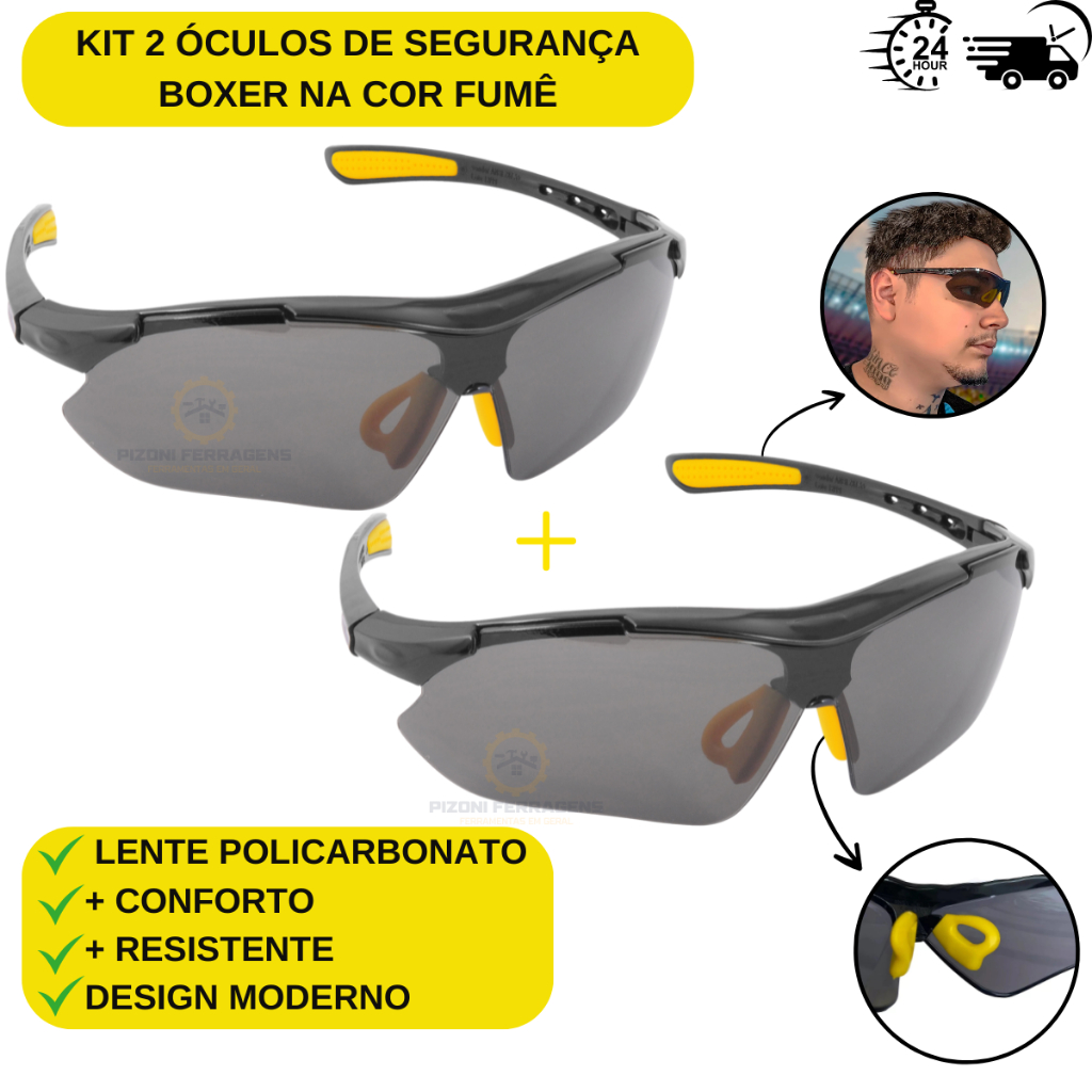 Kit 2 Oculos De Proteção Epi Vonder Segurança Visao Cor Fumê + Resistente