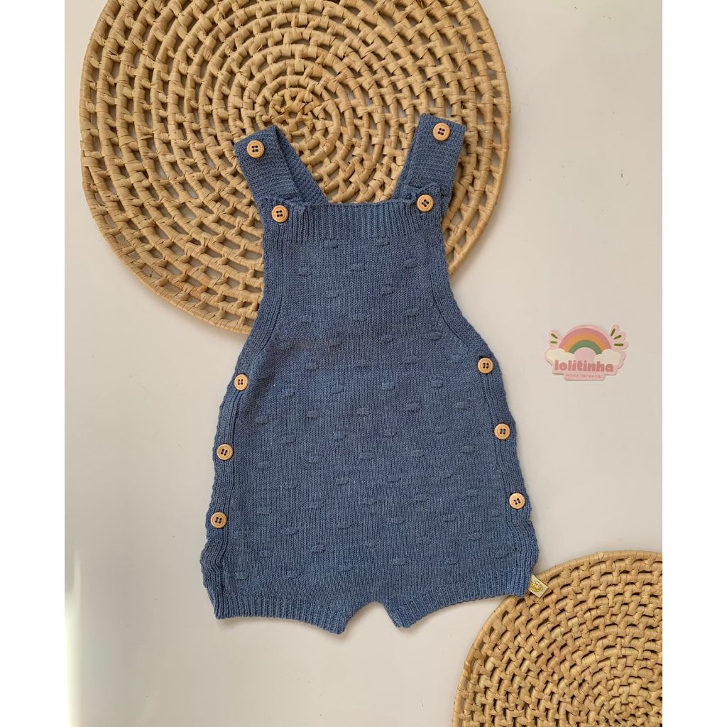Macacão Jardineira de Tricô Antialérgico Macaquinho Curto Tricot Unissex