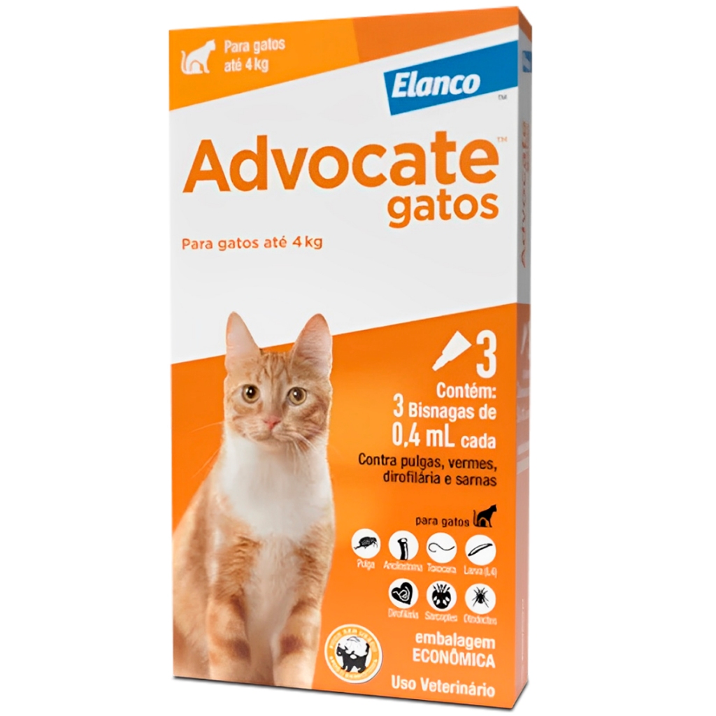 Antipulgas Advocate Elanco Gatos Até 4kg 3 Bisnagas De 0,4ml em Oferta na Shopee