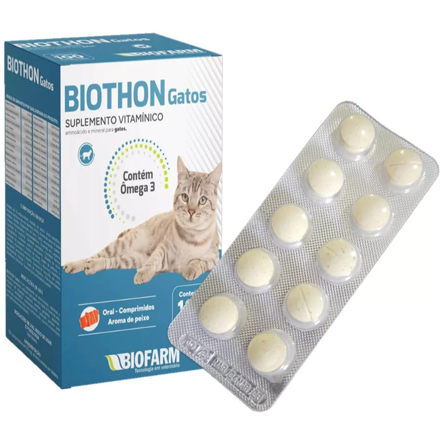 Suplemento Biothon Gatos - Cartela Com 10 Comprimidos Sabor Peixe Engorda em Oferta na Shopee