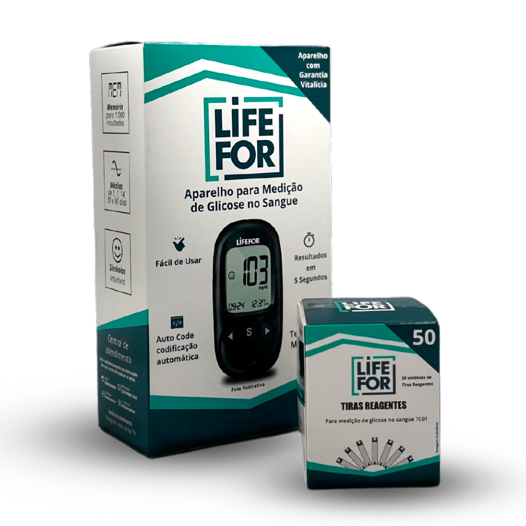 Medidor De Glicose Lifefor Para Medir A Glicemia No Sangue Com 60 Tiras E 10 Lancetas