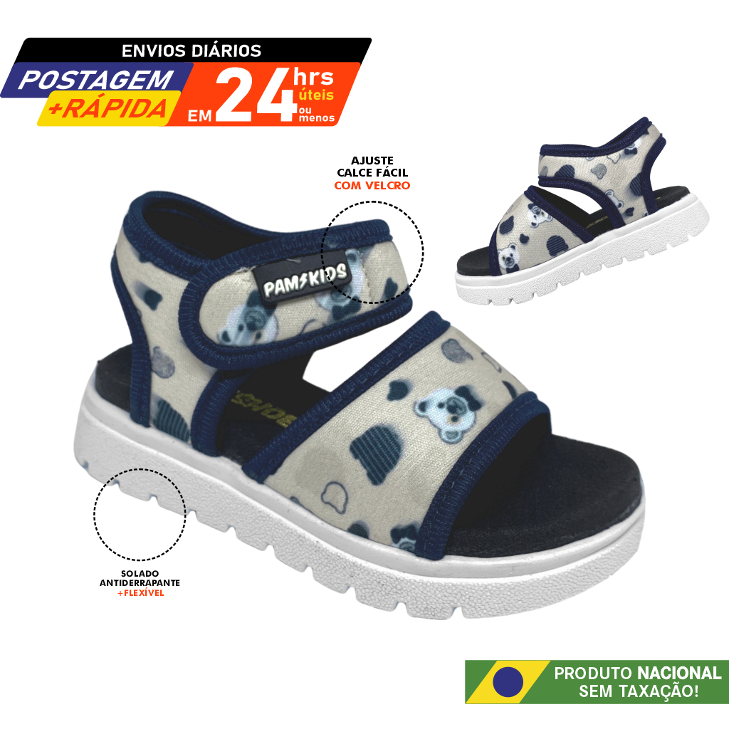 Papete infantil de tecido com ajuste em velcro macia levinha menino ursinho estampado confortável Papete infantil de tecido com ajuste em velcro macia levinha menino ursinho estampado confortável