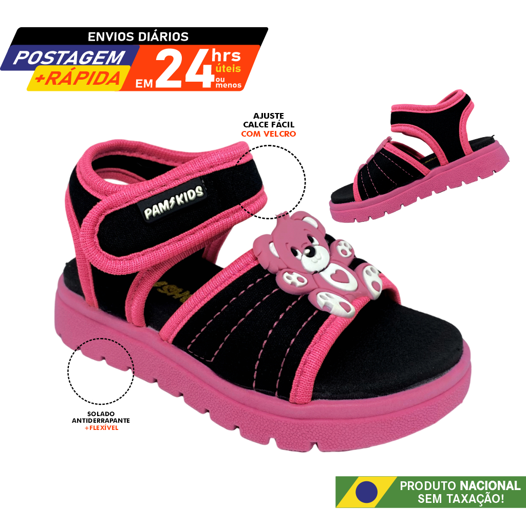 Sandálinha Papate menina infantil criança delicada tecido ursinho antiderrapante confort novidade
