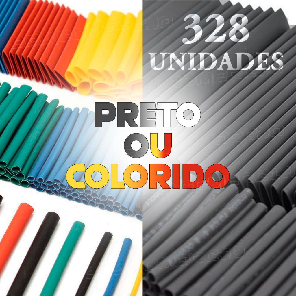 Kit 328 350 750 Peças Tubo Termo Retrátil Preto Ou Colorido Emendar Isolar Fios Cabos