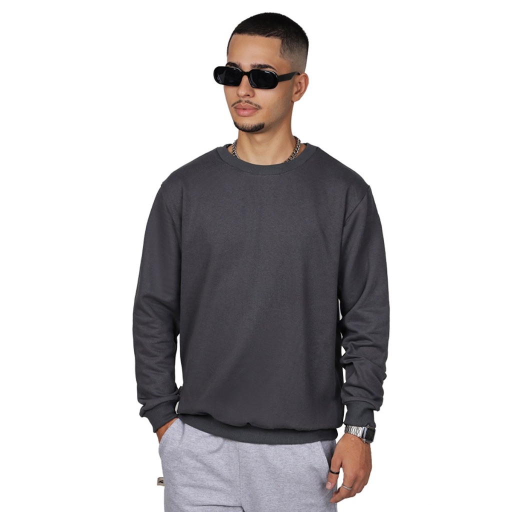 Moletom Gola Redonda Blusa Frio Básico Careca Casaco Feminino Masculino Flanelado Liso Algodão