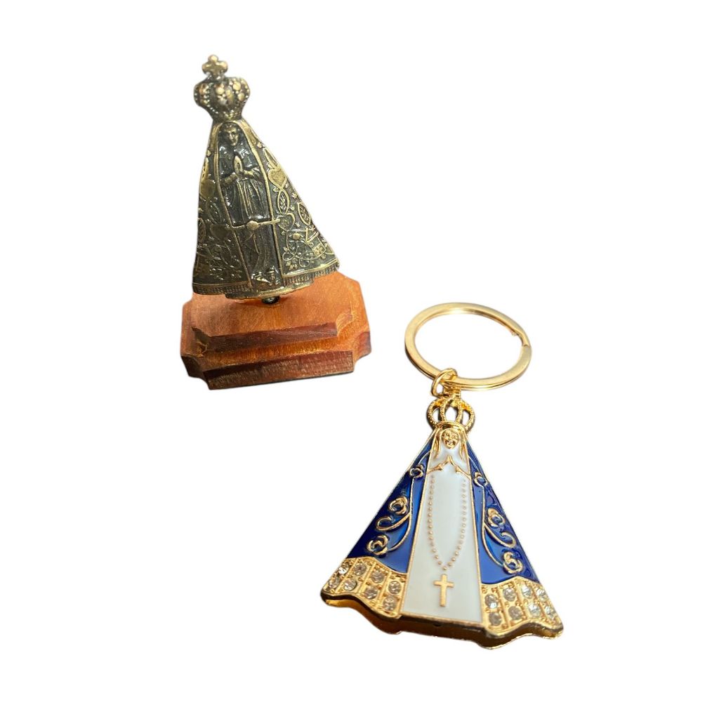 Kit chaveiro de Nossa Senhora Aparecida + imagem de Nossa Senhora Aparecida de metal 6cm