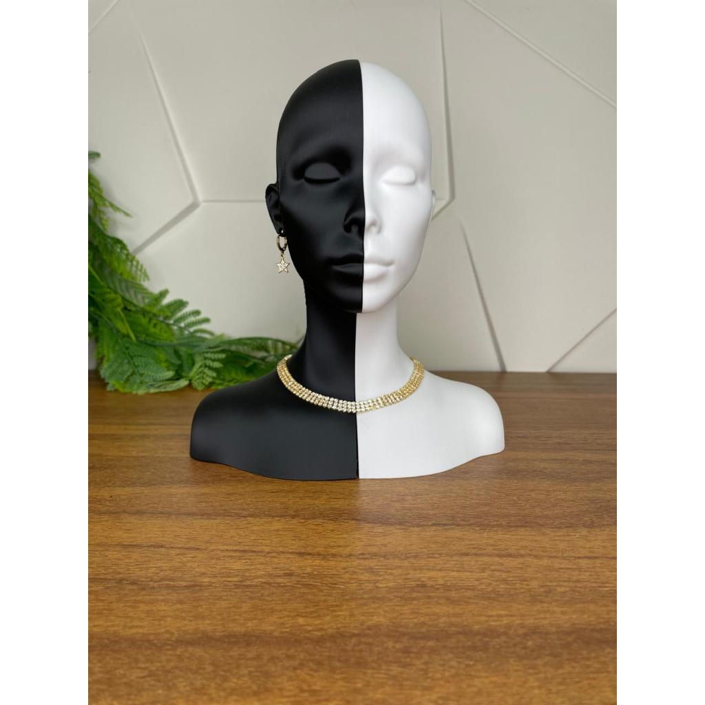 Busto Expositor de Joias Faces Dual Glamour - 24cmAltura x 22cm Largura x 12cm Comprimento - Expositor Colares e Brincos