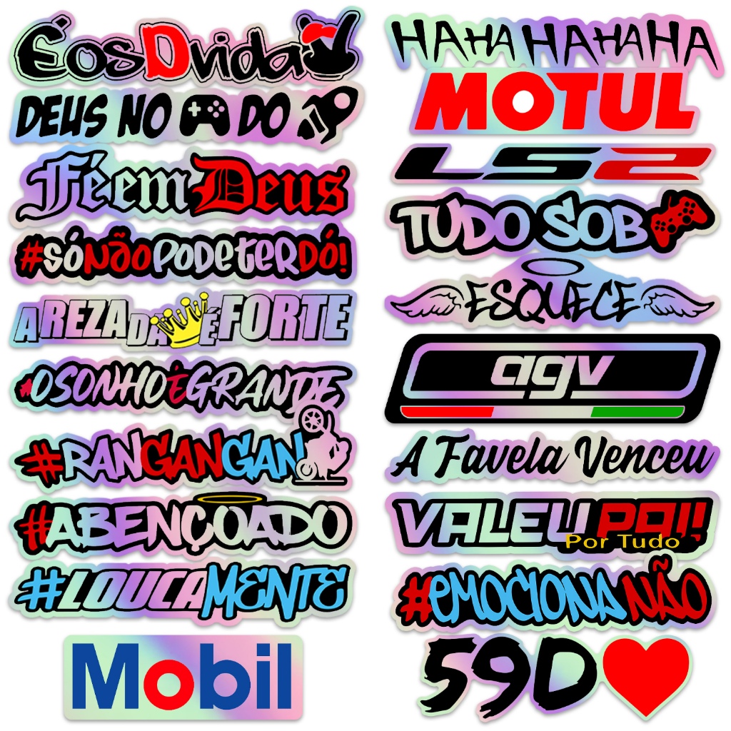20 Adesivos Frases Holográfico Camaleão Bag Caderno Notebook Sticker Cartela Reflexivo Muda de Cor
