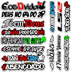 Cartela 14 Adesivos Frases Grande 20cm Carro Moto Bike Bicleta Mochila Bag Caderno Sticker Giria