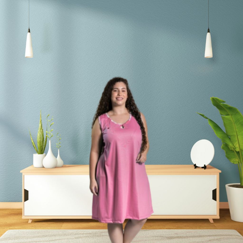 Camisola Plus Size Malha Lisa Confortável Com detalhe no decote em malha estampada