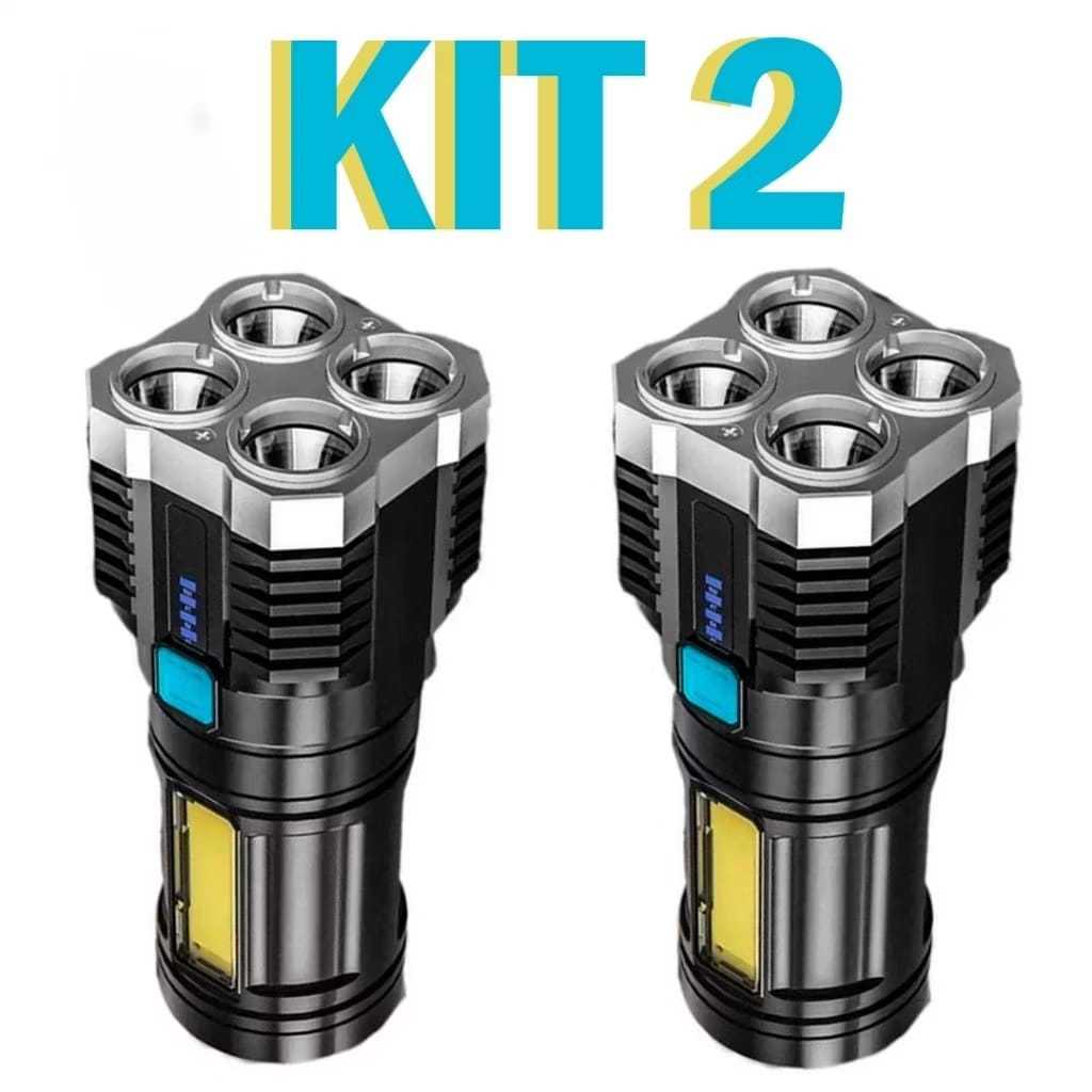 KIT COM 2 Lanterns Tatica mais forte do mundo Led Potente  4 Recarregável Usb Portátil Ultra Brilhante Com Alcance mt042