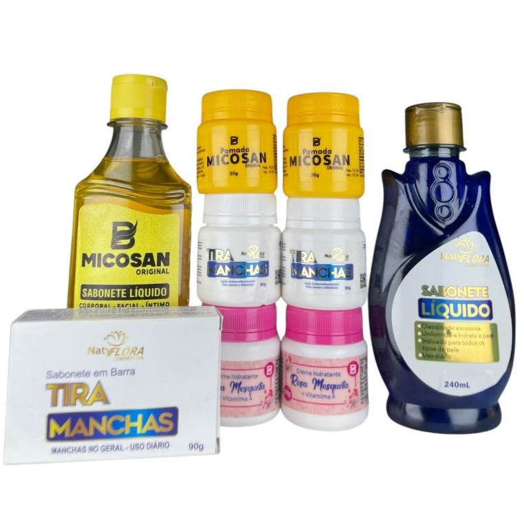 Kit Tira Manchas, Pomada Micosan, Creme Rosa Mosqueta, Creme Tira Manchas 9 Unid.