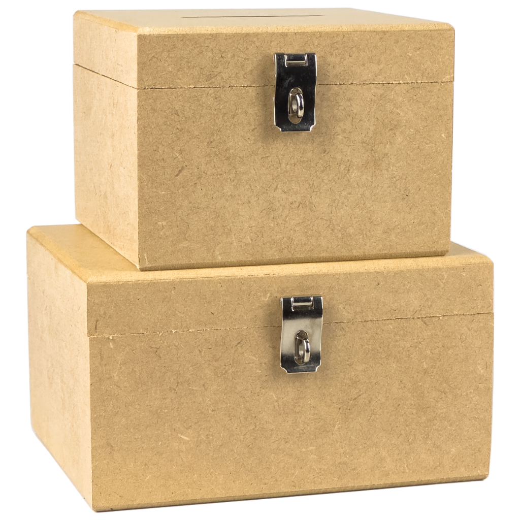 Kit Cofrinho de Madeira Quadrado e Retangular Em Mdf Liso Com Furo e Fecho Para Cadeado
