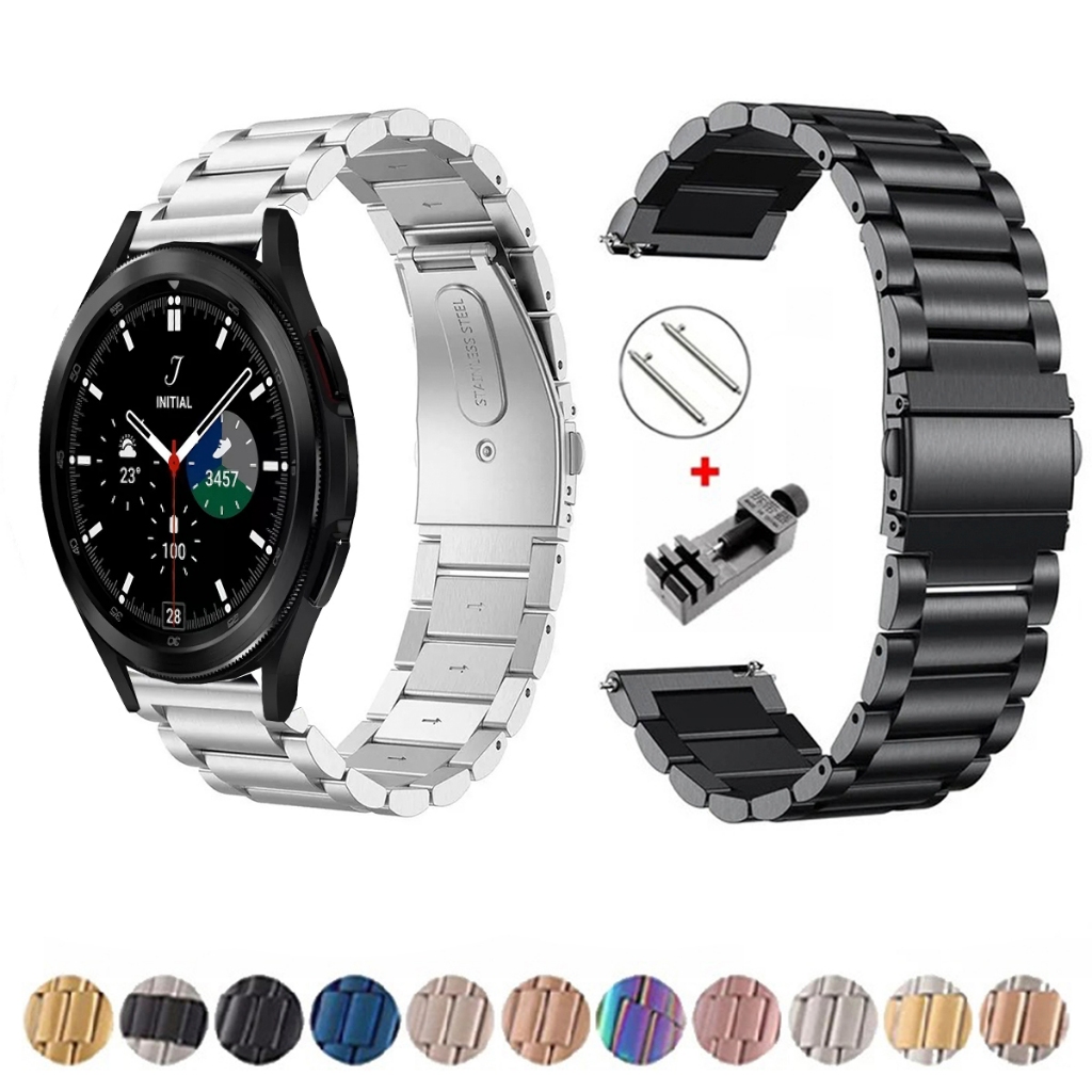 Pulseira de 20mm Metal Elos de aço inox para Smartwatch Galaxy Watch 4 Classic 42mm e 46mm de Engate Rapido