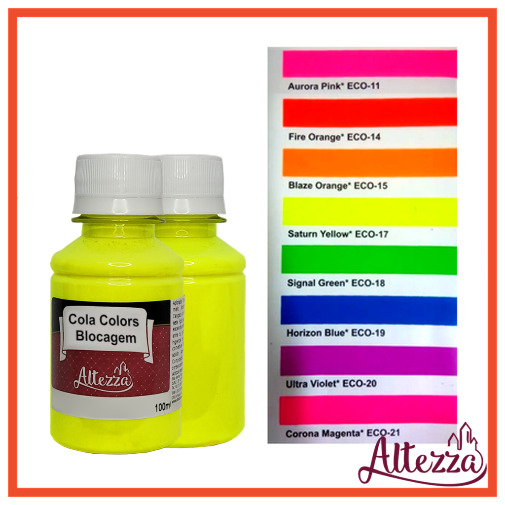 Cola Blocagem Neon/Fluorescente PVA Colorida 100g Cola Premium Para Blocos e Bloquinhos De Papel - Altezza