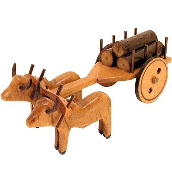 Carrinho de Boi em Miniatura de Madeira Enfeite Decorativo M02 Lenha