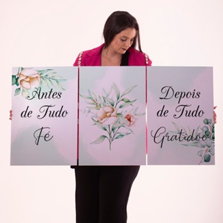 Kit 3 Quadros Grande 96x50 Antes De Tudo Fé Gratidão Floral Verde Cozinha Quarto Sala em Oferta na Shopee