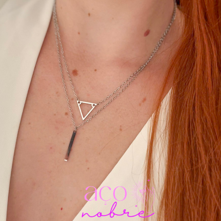 Colar Duplo Triângulo & Palitinho Aço Inoxidável Não Escurece E Não Causa Alergias em Oferta na Shopee