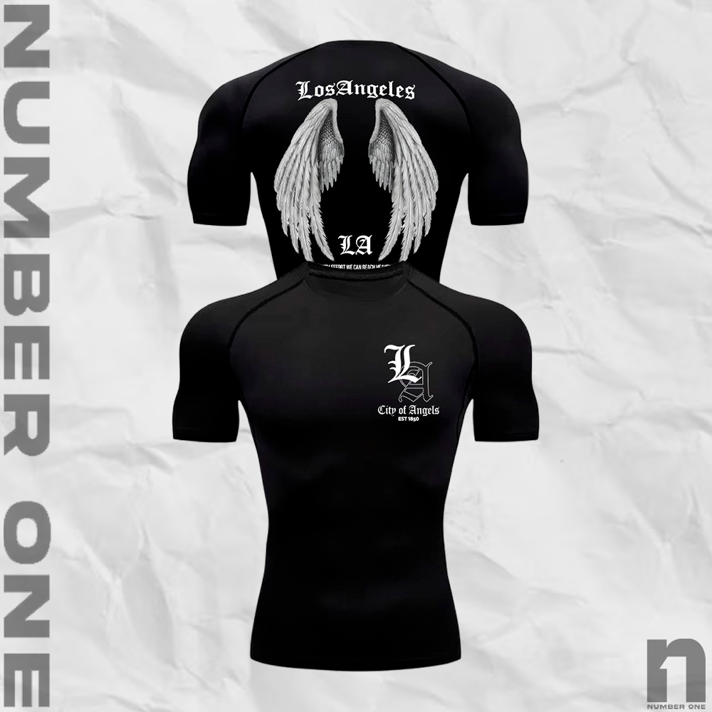 Camiseta Apertada Academia Compressao Los Angeles Angel Anjo Asas Treino Alta Performance Roupa Masculina