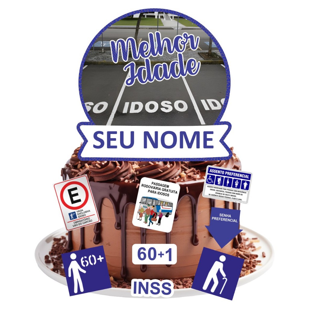 Topo de Bolo Cake Topper Idoso 60+ Atendimento Preferencial Aniversário Sessenta Anos em Oferta na Shopee